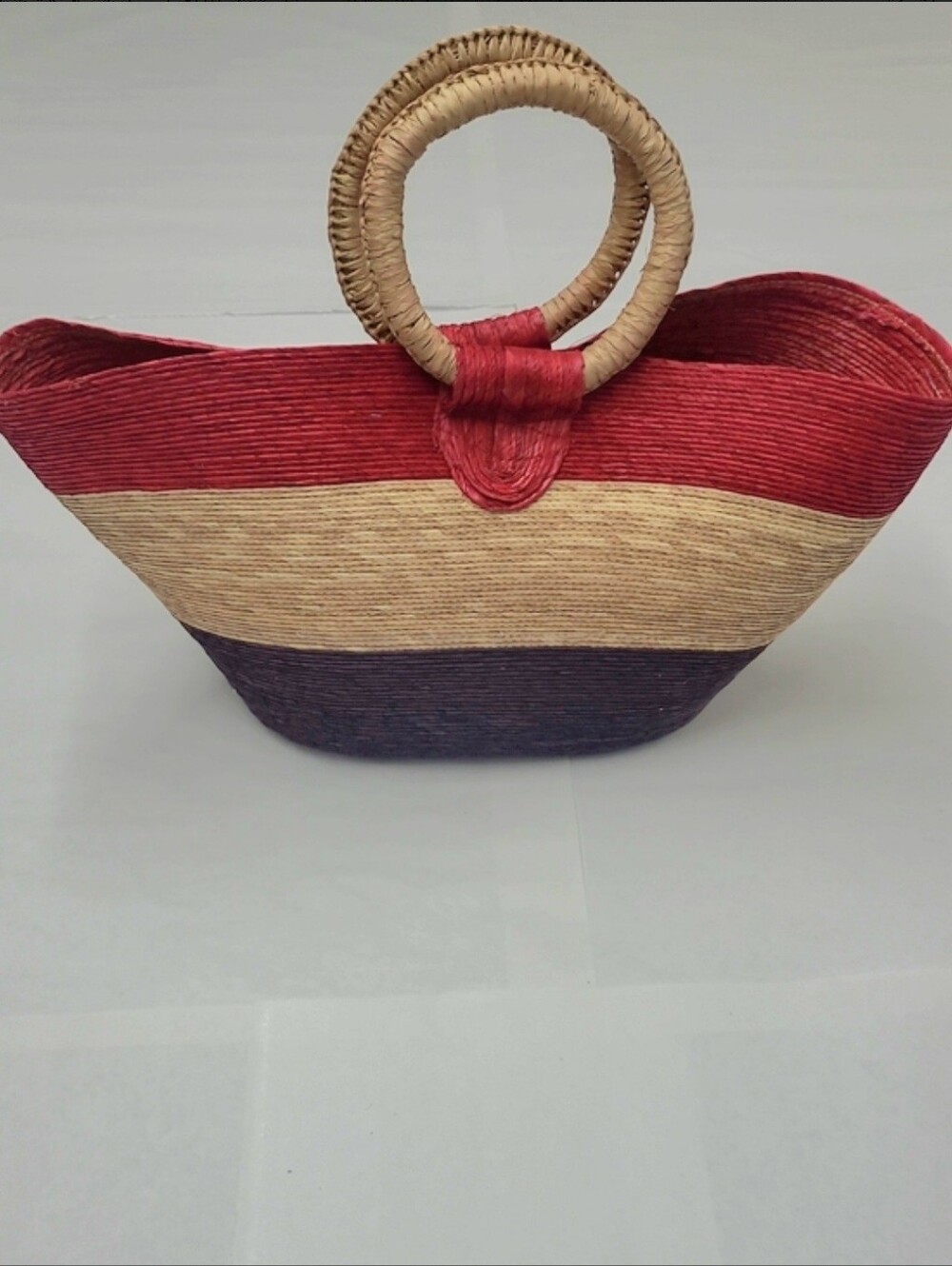 Patriotic Striped Straw Tote Bag in Red, Natural, and Blue OS